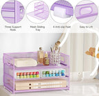 Subekyu 3 Tier Letter Tray Paper Organizer with Handle and 1 PC Sliding Tray, Purple Metal Mesh Desk File Folder Paper Sorter Organizer for Home Office School Desk Supplies Organization Storage