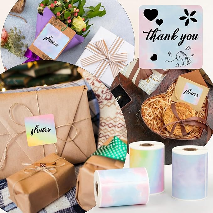 HuiJuKeJi 3 Rolls Thermal Square Label Paper,1.96 "x1.96 Gradient Label Maker Sticker for Phomemo M220/M200/M221/M110 Printer,Multi-Purpose Self-Adhesive Waterproof Labels for Barcode,DIY,Logo,Thanks