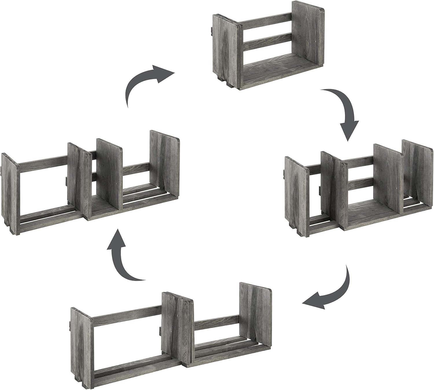 MyGift Barnwood Gray Wood Desktop Bookshelf Organizer, Expandable Adjustable Display Shelf Book Rack