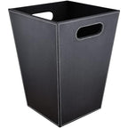 Pu Leather Trash Can for Bedroom, 16L/4.2 Gallon Office Wastebasket with Handles for Near Desk, Black Bathroom Garbage Cans for Home Decorative, Square Waste Basket Bin for Dorm Easy to Clean