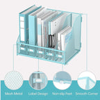 SUPEASY Desk Organizers Metal Desk Magazine File Holder with 5 Vertical Compartments Rack File Organizer for Office Desktop, Home Workspace, Blue Plus