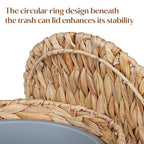 YANGQIHOME Wicker Trash Can with Lid, Water Hyacinth Garbage Can, Handwoven Wicker Waste Basket in Bathroom, Bedroom, Office, Living Room, Laundry Room, Blanket Basket 3.8 Gallon