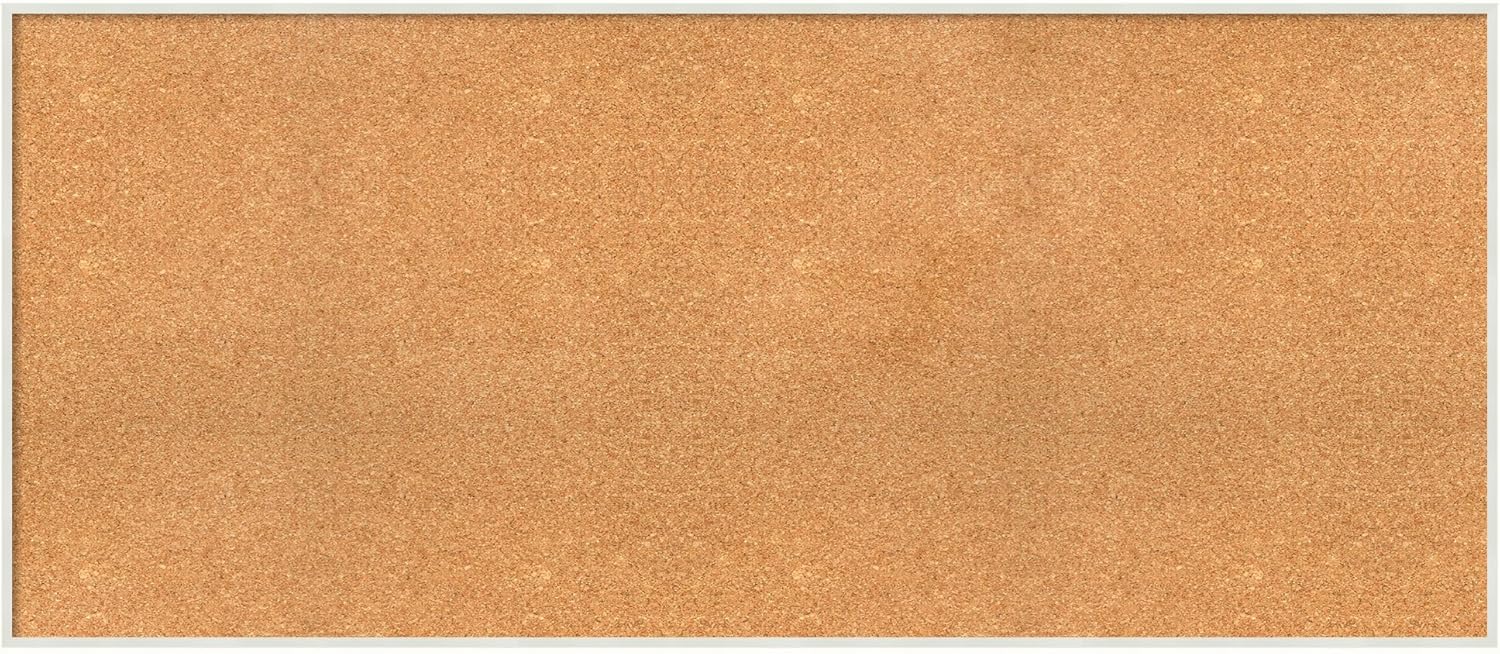 Amanti Art Natural Cork Board for Wall, 25x57 Vision Board with White Frame, Oversize Corkboard Office Decor for Home Organization, Modern Corkboard Pinboard to Display Items for Home Organization in