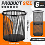 Segarty Pen Holder, 6 Pack Round Black Pen Cup Holder for Desk, Wire Mesh Pencil Containers Set for Office Supplies, School Maker, Home Desktop Accessories Organizer, Makeup Brush