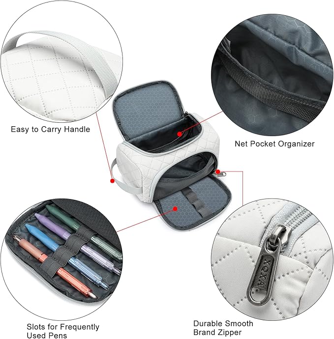 XQXA Extra Large Capacity Pencil Case Organizer, Multifunctional Pencil Pouch with Compartmens, Travel Pen Pouch Simple Stationery Pen Bag, Nylon Pencil Bag for Adults (Beige)