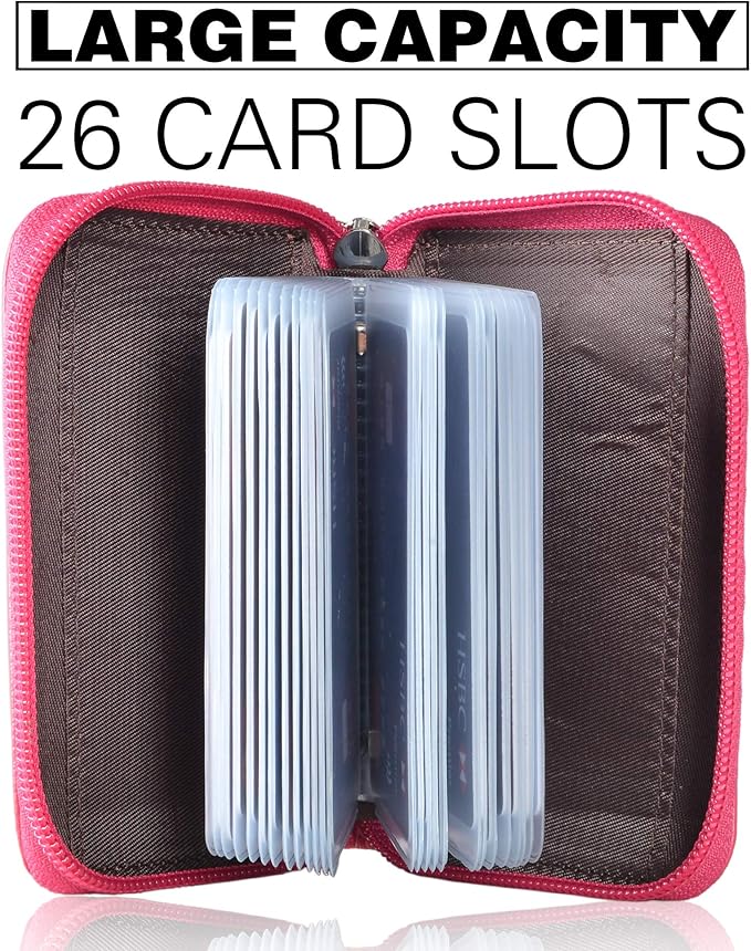 Easyoulife Genuine Leather Credit Card Holder Zipper Wallet With 26 Card Slots