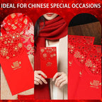20 Pcs Chinese New Year Red Envelopes, 3.4 x 7 Inches Large 福 Hong Bao Lucky Money Cash Envelopes, Elegant Floral Design Red Packets Lai See for Spring Festival, Lunar New Year, Weddings, Birthdays