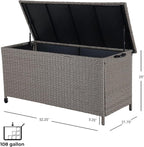 Grand patio 108 Gallon Deck Storage Box Indoor Outdoor Wicker Bin for Patio Furniture Cushions Garden Tools Pool Accessories, Greige