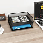 Natwind 2-Tier Stackable Paper Tray, Metal Mesh Desktop Organizer, A4 Desk Organizer, Stackable Letter Trays,File Folder Sorter Organizer with Sliding Tray for Home, Office, School (Black)