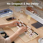 SABLUTE Wireless Keyboard, Round Keycaps, Retro Typewriter Keyboard with Detachable Wrist Rest, Sleep Mode, Foldable Legs, 2.4GHz Full-Size Cordless Computer Keyboard for Windows/PC/Laptop (Latte)