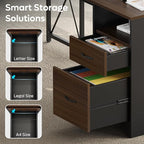 Bestier L Shaped Desk with 4 Drawers, 63" x 47" Executive Desk with Open Storage & Monitor Stand, Corner Desk with 2 File Drawers & Modesty Panel for Home Office, Cherry