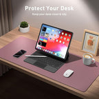 Aothia Leather Desk Pad Protector, Mouse Pad, Office Desk Mat, 31.5" x 15.7" Non-Slip PU Leather Desk Blotter, Laptop Desk Pad, Waterproof Desk Writing Pad for Office and Home (Dark Pink)