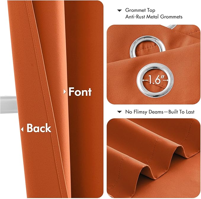 MIULEE Orange Blackout Curtains - Bedroom Window Treatment Fall Curtains Thermal Insulated Room Darkening Drapes for Living Room Kitchen Grommet Light Blocking Drapery, 40 x 54 Inches Long, 2 Panels