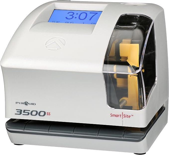 Pyramid Time Systems - Employment Time Clock & Document Stamp [3500ss] with Smart site Alignment, Kit Includes: Punch Time Clock, 25 Time Cards, 1 Ribbon & 2 Security Keys, 3500 Replacement
