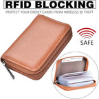 Easyoulife Genuine Leather Credit Card Holder Zipper Wallet With 26 Card Slots