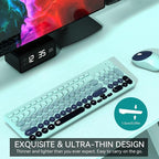 FD Wireless Keyboards and Mouse Combo - 2.4GHz USB Cordless, Cute Wireless Keyboard Round Keys, Quiet and Slim Set for Laptop, Computer, TV and Mac - Indigo Blue Colorful