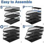 Natwind 3-Tier Stackable Paper Tray, Metal Mesh Desktop Organizer, Paper Sorter, Letter Trays,File Document Storage Rack for for Home, Office, School (Black)