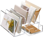 SANRUI Acrylic Mail Sorter Desktop Organizer Holder with Drawer, 5 Compartments Clear Small File Script Letter Document Storage for Desk Bill Filling Envelope Holder Office, Home, School Organization