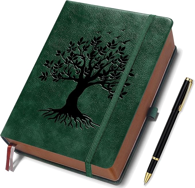 ZXHQ 360 Pages Thick Lined A5 Journaling Notebook, Hardcover Journal for Women Men Writing Notebook, Fine Inner Pocket, Tree of Life Design, 100Gsm Paper - Dark Green