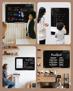 Magnetic Glass Whiteboard，36"x24" Wall Mounted Frameless Dry Erase Board for Office, Home & School Black