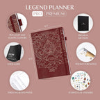 Legend Planner PRO Premium – Large Undated Weekly, Monthly & Budget Planner with Habit Tracker – Life Organizer for Time & Task Management, Goal Setting & Productivity – A4 size (Wine Red)