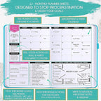 Hourly Planner – Undated Weekly & Monthly Goal Setting Planner, 12-Month to Increase Productivity | Life & Gratitude Journal, Include Foldable Vision Board, Gift Box & Stickers