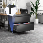 Metal 2 Drawer Lateral File Cabinet with Lock & Adjustable Feet - Wide Filing Cabinet for Letter/Legal/F4/A4 Hanging Files - Includes Business Card Holder,Home Office School Storage,Black