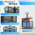 360-Degree Rotating Pen Holder for Desk, Mesh Pencil Organizer Multi-Functional Pen Holder, 4 Compartments Desktop Stationary Organizer, Home Office Black