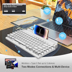 Retro Typewriter Wireless Mechanical Gaming Keyboard, Bluetooth 5.0 Office Computer Vintage Keyboards 83-Key Blue Switches Punk Round Keycap, LED Backlight, Compatible with PC/Laptop/Pad/Phone, White