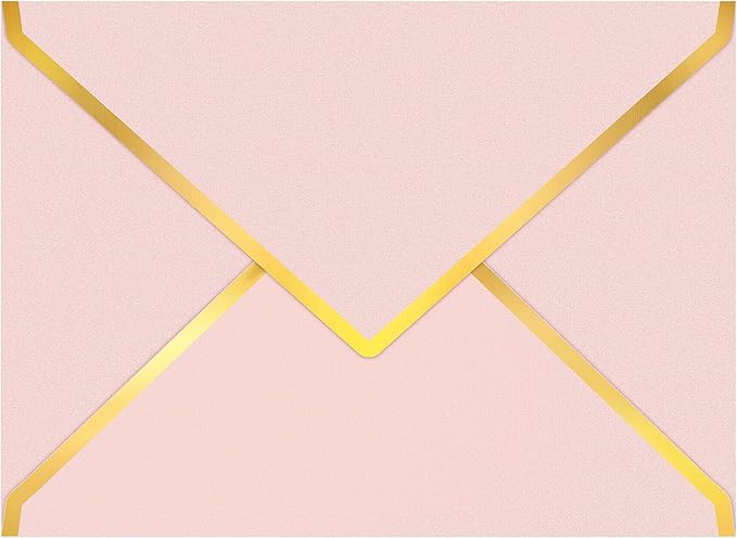 60 Pack Gold Envelopes 5x7 Bulk Pink, 250G Pearled Cardstock A7 Envelopes for Invitations Business Mailing Envelope with Gold Foil Border, A6 4x6 Envelopes for Wedding Baby Shower Cards