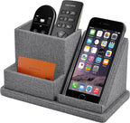 Multi-Function Pen/Pencil Holder-Linen Leathe Excellent Cell Phone Touch Screen Solution Holde-Business Card Holder/Sticky Note Tray,Desk Organizer for Office Supplies,Desktop Caddy,Grey