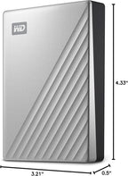 WD 1TB My Passport Ultra, Silver, Portable External Hard Drive, backup software with defense against ransomware, and password protection, USB-C and USB 3.1 - WDBC3C0010BSL-WESN