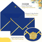 60 Pack Gold Envelopes 5x7 Royal Blue, 250G Pearled Cardstock A7 Envelopes for Invitations Business Mailing Envelope with Gold Foil Border, A6 4x6 Envelopes for Wedding Baby Shower Cards