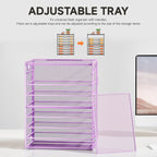SUBEKYU 9 Tier Paper Letter Tray Desk Organizer with Handles - Purple Metal Mesh File Holder Paper Sorter Desk Organizer for Office Home School, Include 6 Pcs Adjustable Slid Tray, 6 Colors Available