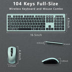 Wireless Keyboard and Mouse Combo, COVEVA 2.4GHz Wireless Keyboard Mouse with USB Receiver, Water-Dropping Keycaps, 104 Keys Full Size with Number Pad for PC Laptop Computer Desktop(Black Green)