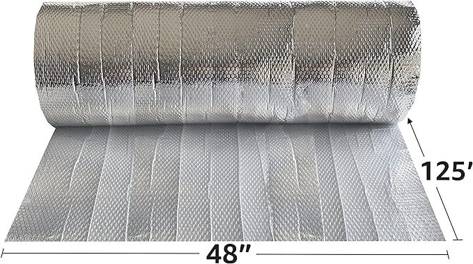 USA Reflective Insulation Bubble Roll, 48" Width x 125' Length, Bubble Pack, Colder Climates, One-Sided Thermal Bubble Roll, Radiant Barrier Bubble Wrap
