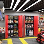 Greenvelly Metal Garage Storage Cabinet with Lock, 72" Metal Storage Cabinet with 2Doors and 4Adjustable Shelves, for Home Office, School,Gym (Black&Red)