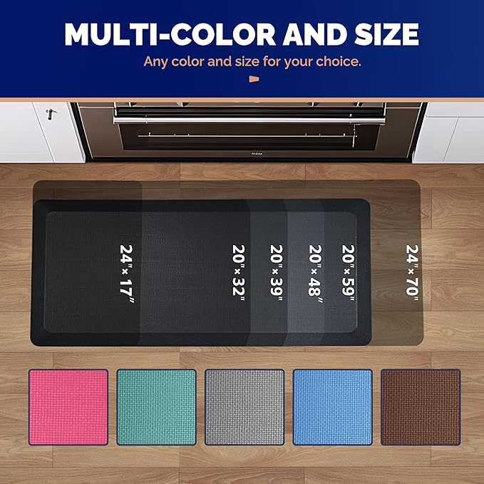 FEATOL 2 Packs Anti Fatigue Mats for Kitchen Floor – 9/10 Extra Thick Standing Cushioned Desk Mat Memory Foam, Ergonomic Floor Padded at Home, Kitchen, Office, Garage – NOT PVC (17" x 24", Black)