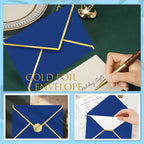60 Pack Gold Envelopes 5x7 Royal Blue, 250G Pearled Cardstock A7 Envelopes for Invitations Business Mailing Envelope with Gold Foil Border, A6 4x6 Envelopes for Wedding Baby Shower Cards