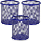 Segarty Pen Cup, 3 Pack Round Cute Dark Blue Pen Holder for Desk, Wire Mesh Pencil Holder Container Set, Desktop Organizer for Office Supplies, Maker, School, Home Storage, Makeup Brush