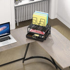 Deco Brothers Desktop File Organizer with Double Tray and 5 Folder Stand, Black