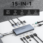 USB C Docking Station Dual Monitor for Dell XPS/HP/Lenovo/Surface, 15 in 1 USB-C Hub 3 Monitor Adapter, Dock with 8K DisplayPort, 2 HDMI 4K@60Hz, 6 USB A/C, 100W PD, Ethernet, SD/MicroSD