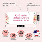 Personalized Return Address Labels Floral - Set of 120 Custom Mailing Labels for Envelopes, Self Adhesive Flat Sheet Rectangle Personalized Name Stickers (Blush Pink)