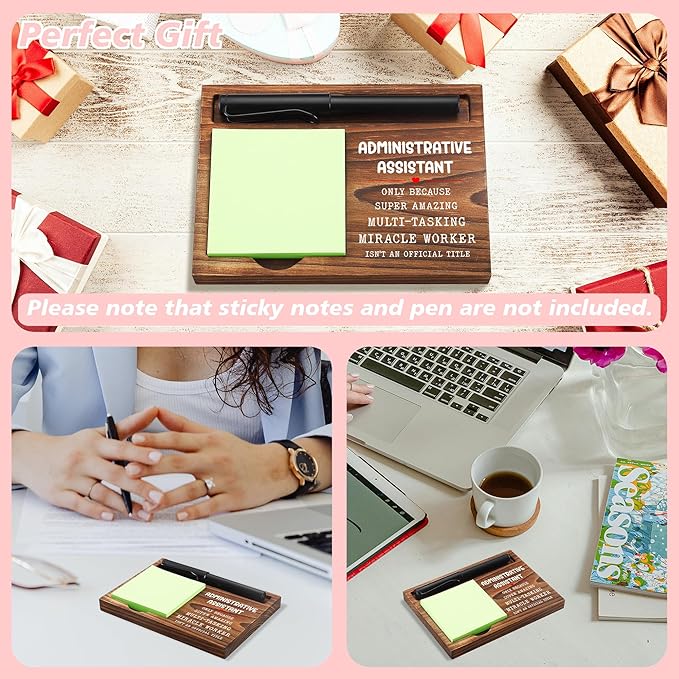 Administrative Assistant Sticky Note Holder Wooden Notepad & Pen Holder 6.5" x 4.7" Sticky Note Pad Holder Dispenser for Desk Administrative Assistant Work Humor Gifts, NPA189