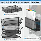5 Tier Desk Organizer with Drawer & Pen Holders, Desk File Organizer Letter Tray Paper Organizer, Black