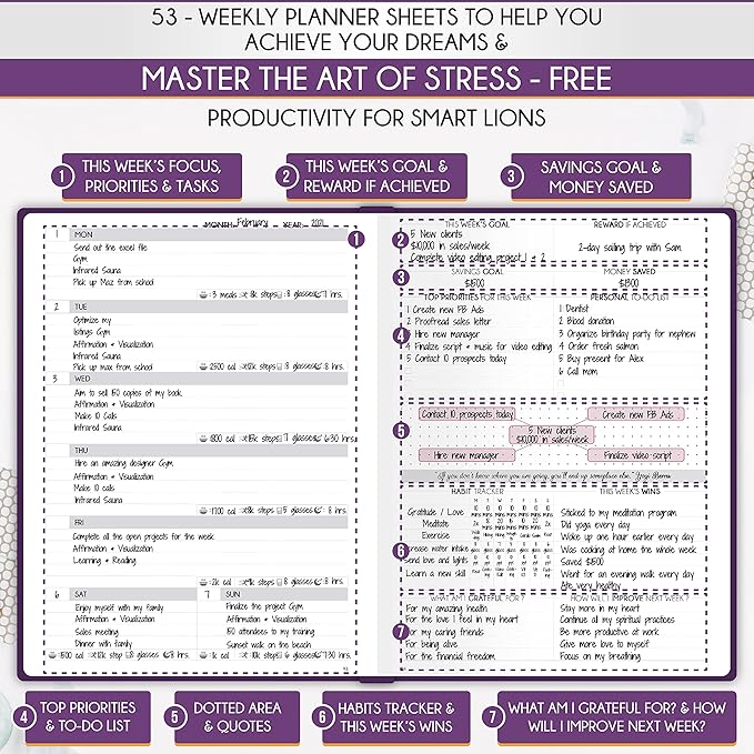 Life Planner - Undated Daily, Weekly & Monthly Planner with Budget Section | A 12 Month Journey to Increase Productivity & Happiness | Life Organizer & Gratitude Journal - Horizontal Format