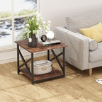 Large Printer Stand, 23.6 x 23.6 x 22.6 Inches Square Printer Table with Storage Shelf, 2 Tier Rolling Printer Cart with Industrial Wheels for Home Office - Rustic Brown