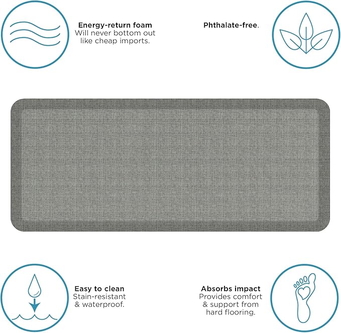 NewLife by GelPro Ergo-Foam Cushioned Anti-Fatigue Standing Kitchen Floor Mat, Padded Stain-Resistant, Waterproof, Non-Slip Comfort Padded Desk/Office Mat - 20" x 48", Tweed Grey Goose