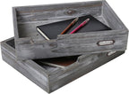 Set of 2 Ash Gray Wood Office Desktop Document Letter Paper Trays, Stackable Decorative Multipurpose File Organizer