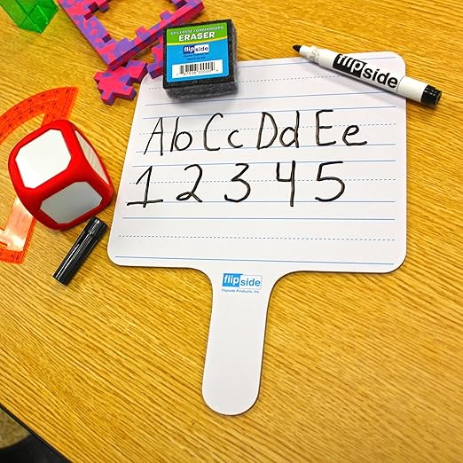 Flipside Products Rectangular Lined Dry Erase Answer Paddles, Double-Sided, Auction, Handheld Whiteboard, Handle Response Board, Classroom Dry Erase, Writing Practice, Pack of 12